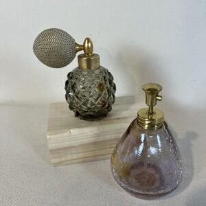 2 Vintage Small Perfume Bottles - 1 Crackle Glass &  One Pinecone Classic